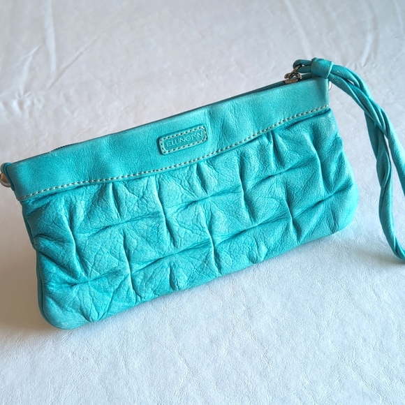 Ellington Handbags - Ellington Turquoise Blue Aqua Dimpled Leather Wristlet Clutch